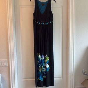 Elegant Black and Blue Floral Maxi Dress